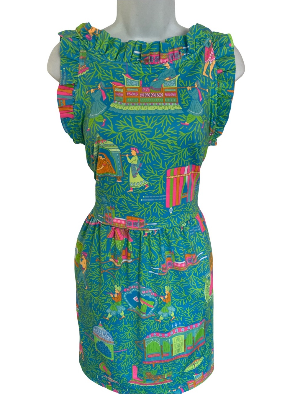 Gretchen Scott Designs Green & Pink Printed Sleeveless Dress-Shrimp
XS